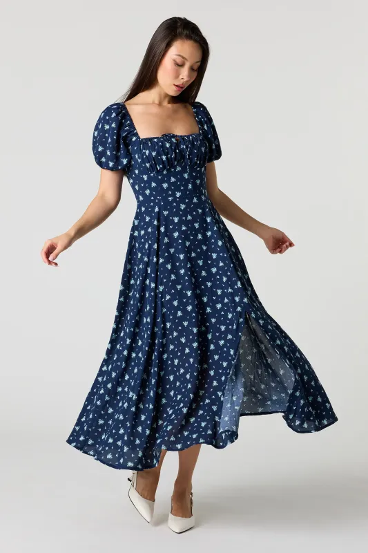 Floral Print Puff Sleeves Midi Dress sold by Urban Planet