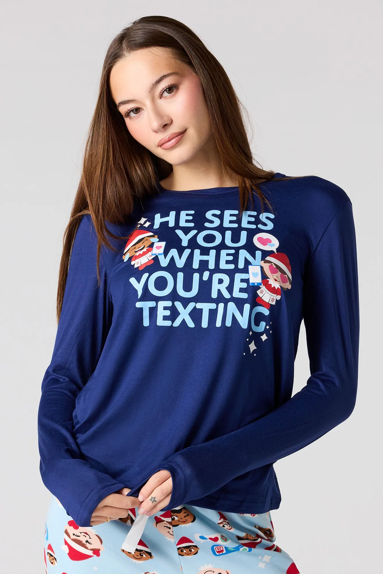 Womens Fammy Jammies Texting Crew The Elf on the Shelf® Pajama Set sold by Urban Planet product image thumbnail 2