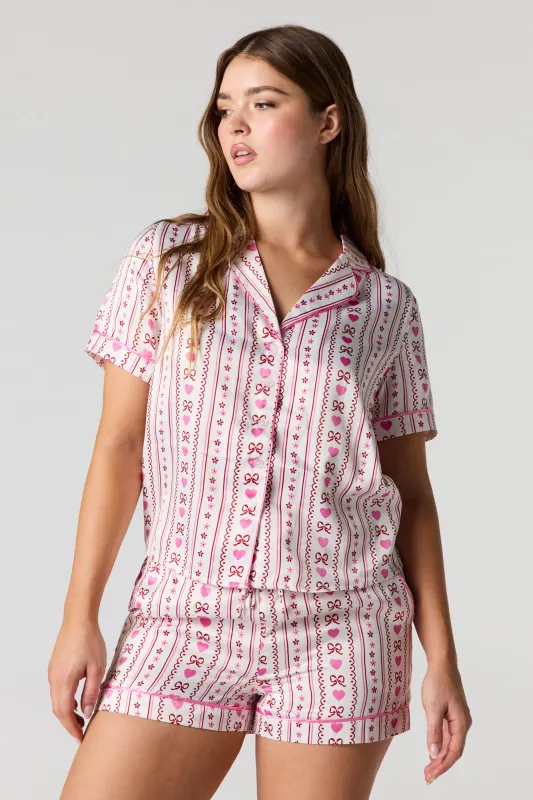 Satin Printed Button-Up Shirt & Short Pajama Set sold by Urban Planet