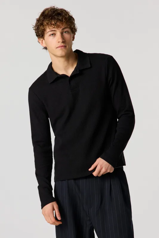 Waffle Knit Polo Top sold by Urban Planet