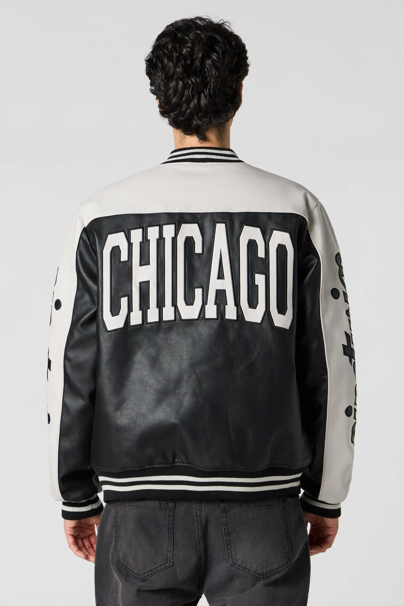 Blouson de style universitaire en similicuir avec motif brodé en sergé sold by Urban Planet product image thumbnail 2