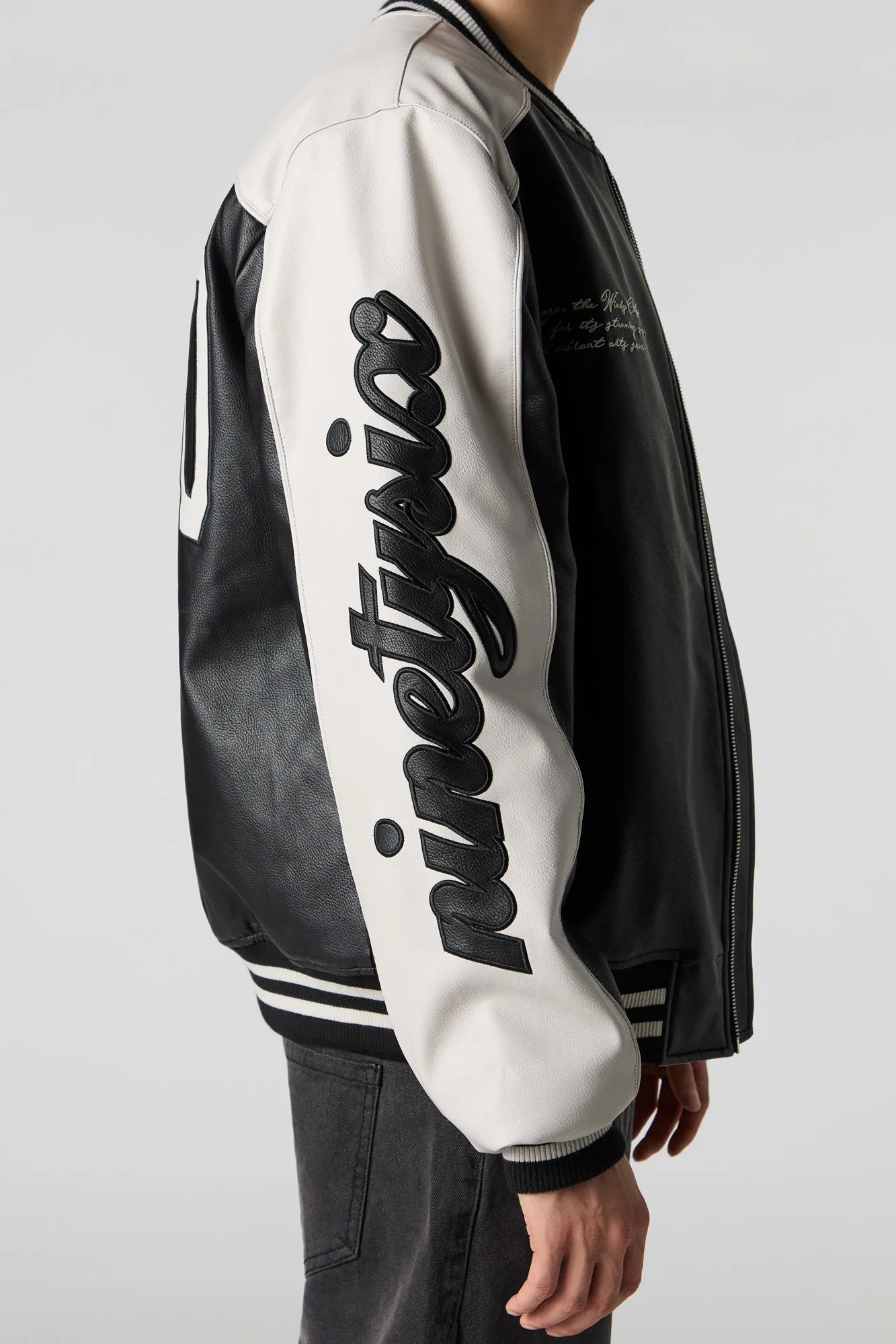Blouson de style universitaire en similicuir avec motif brodé en sergé sold by Urban Planet product image thumbnail 4