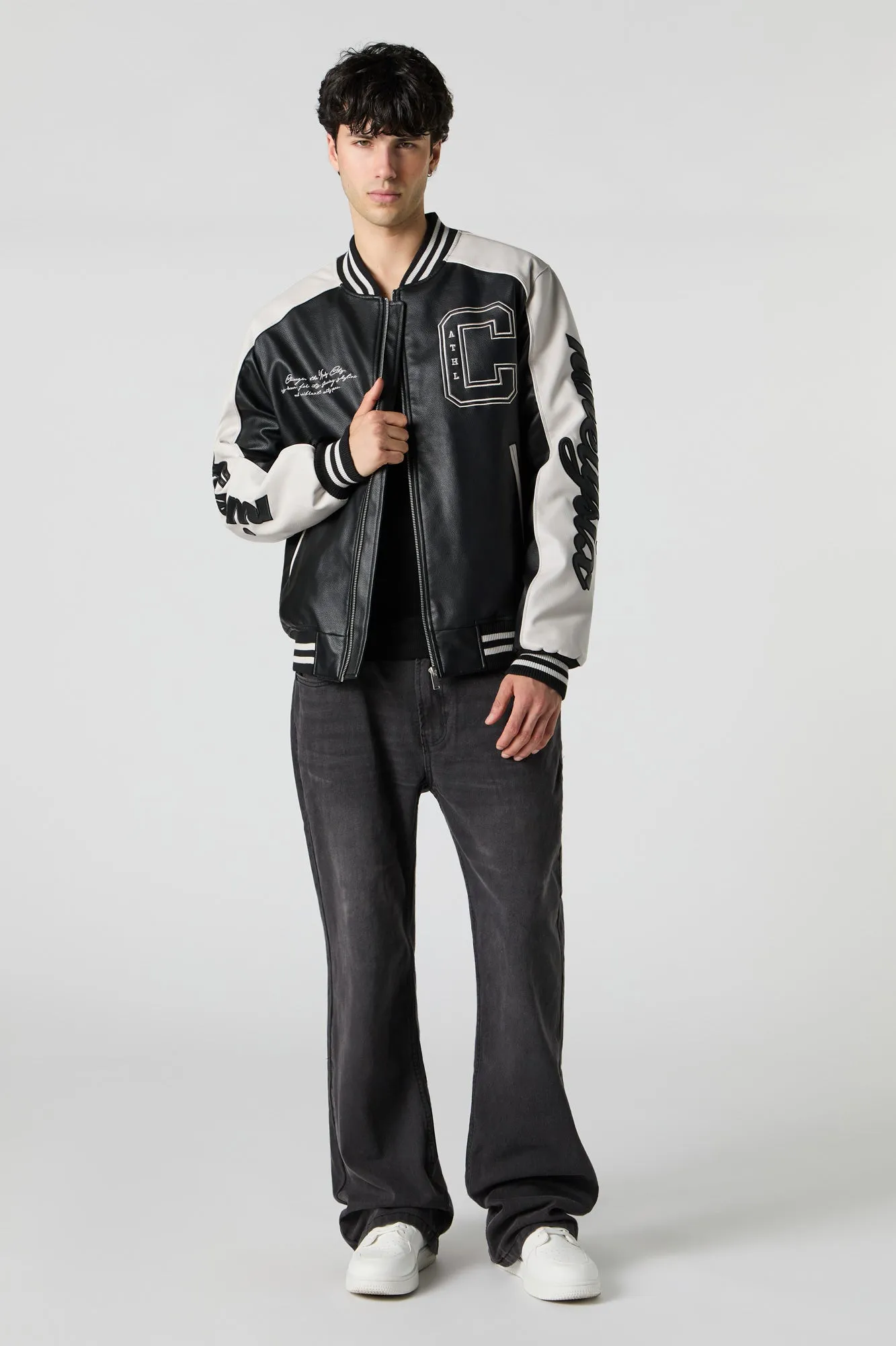 Blouson de style universitaire en similicuir avec motif brodé en sergé sold by Urban Planet product image thumbnail 3
