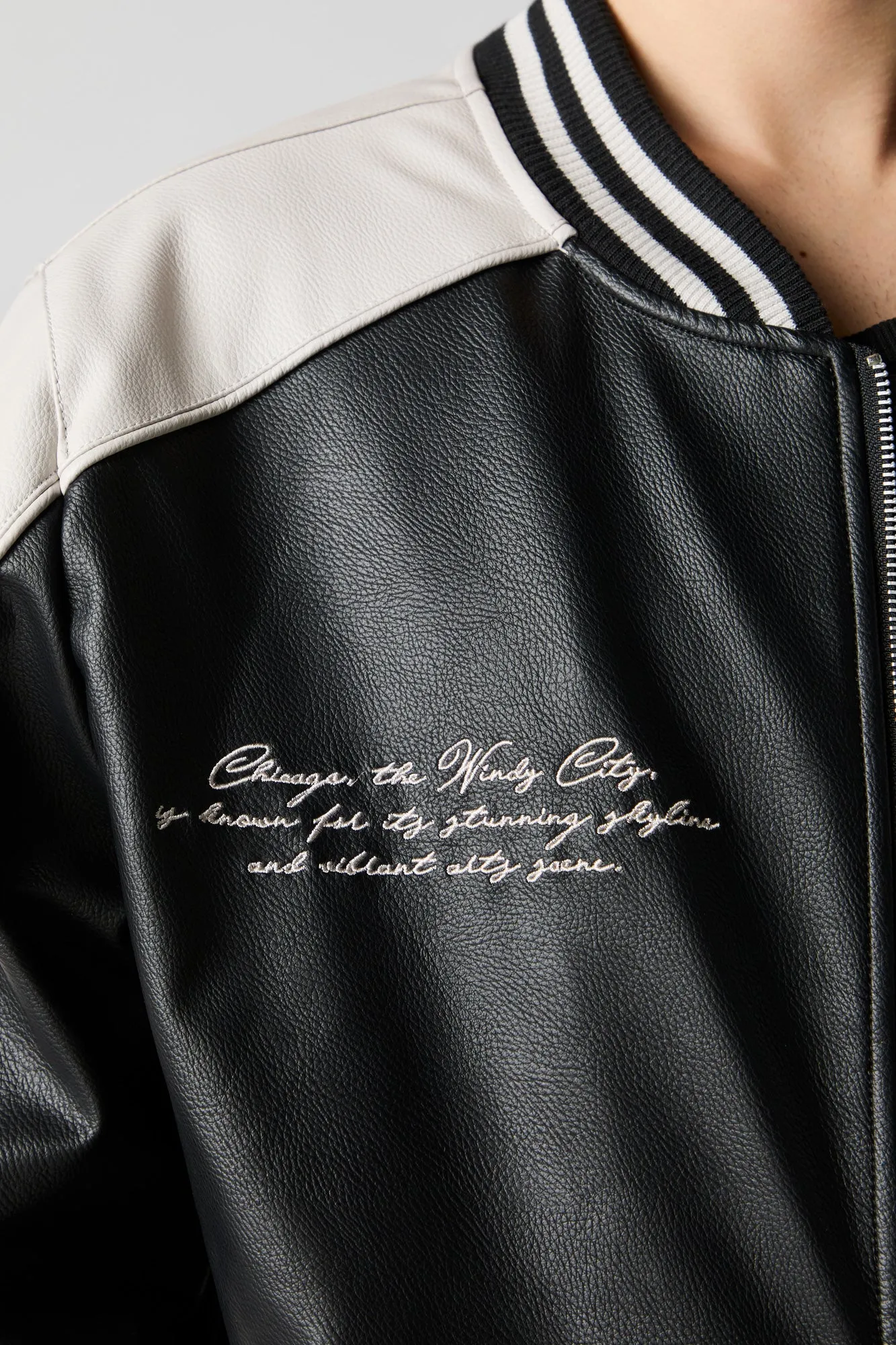 Blouson de style universitaire en similicuir avec motif brodé en sergé sold by Urban Planet product image thumbnail 5