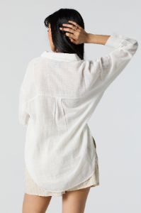 Oversized Textured Button-Up Top sold by Urban Planet