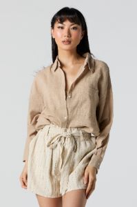 Oversized Textured Button-Up Top sold by Urban Planet