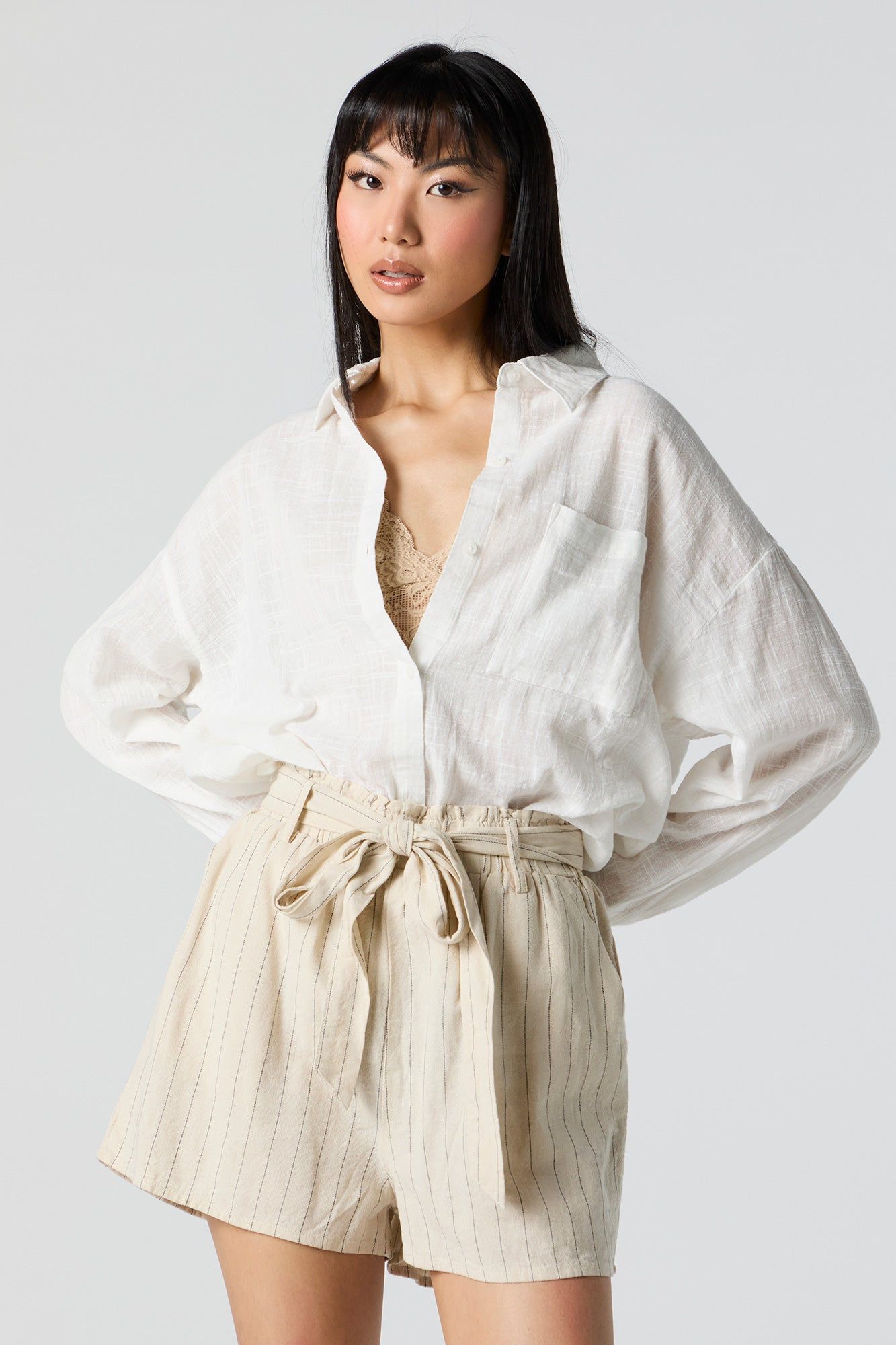 Oversized Textured Button-Up Top sold by Urban Planet