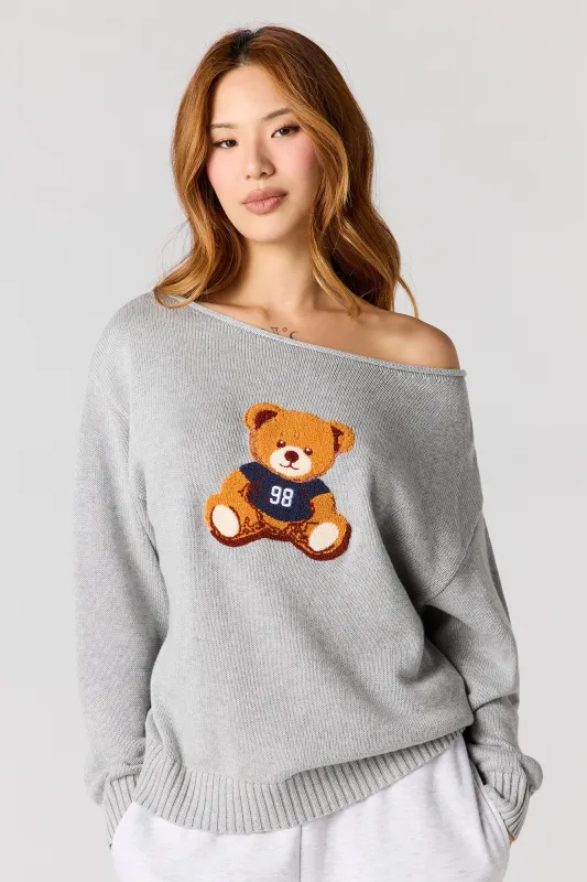 Teddy Chenille Embroidered Off Shoulder Sweater sold by Urban Planet