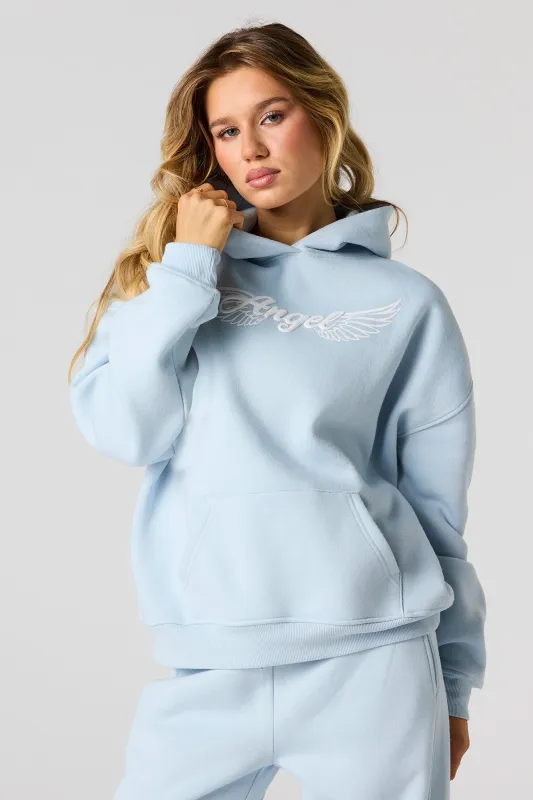 Angel Puff Print Boxy Fleece Hoodie sold by Urban Planet