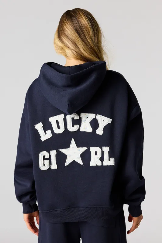 Lucky Star Applique Boxy Fleece Hoodie sold by Urban Planet