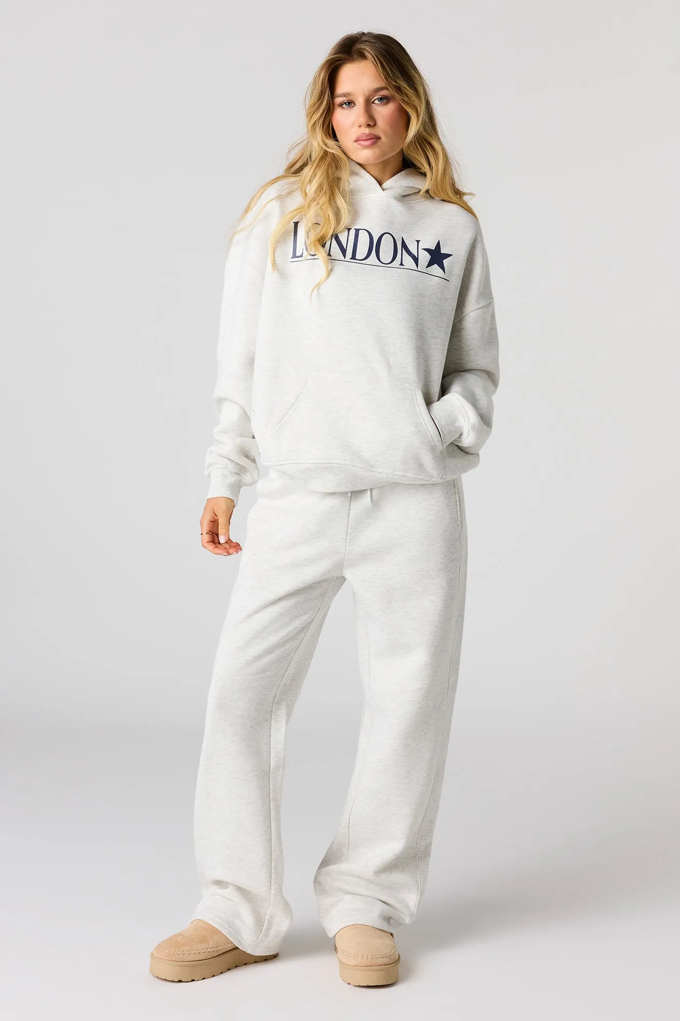 London Twill Embroidered Boxy Fleece Hoodie sold by Urban Planet product image thumbnail 3