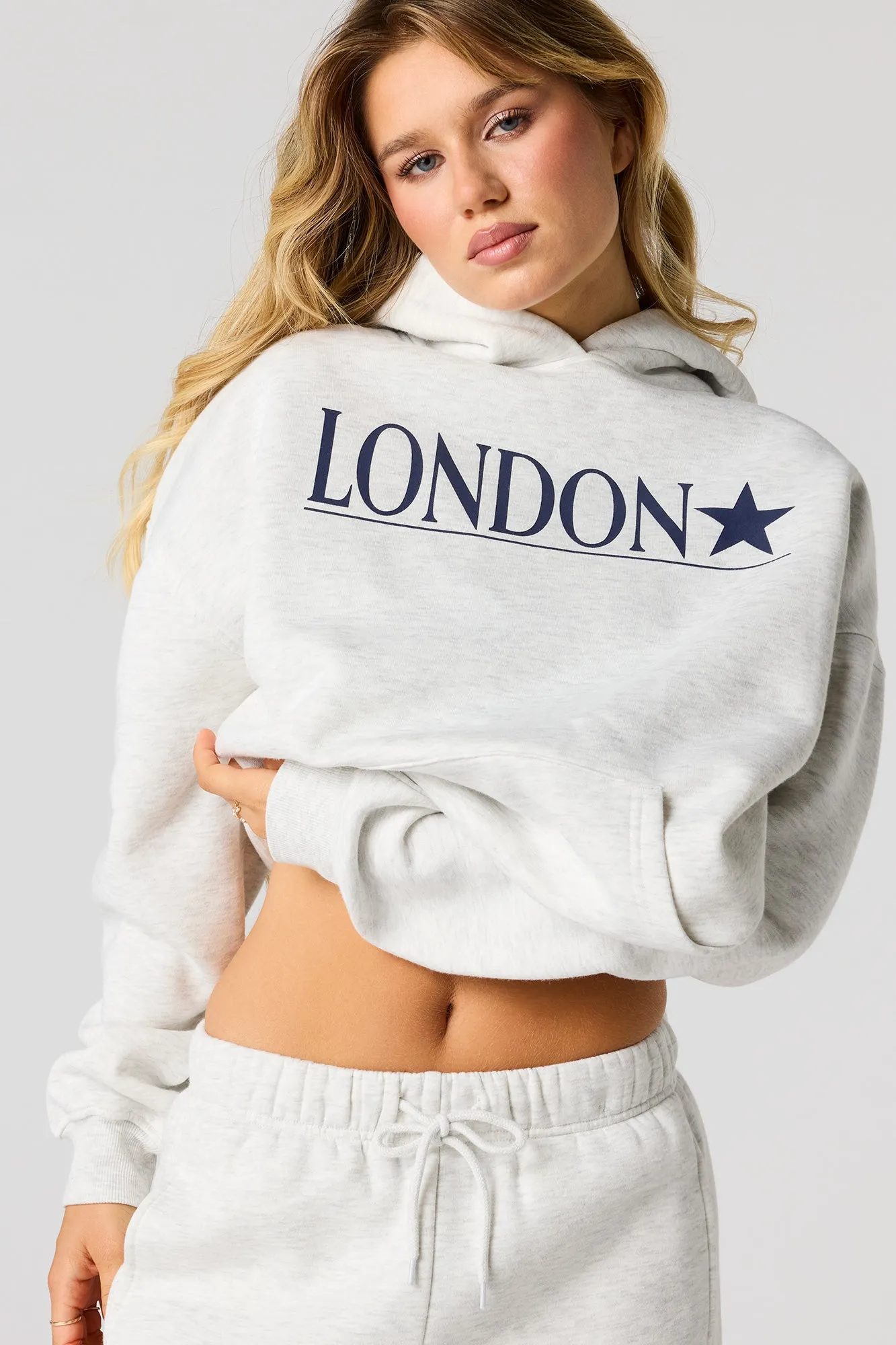 London Twill Embroidered Boxy Fleece Hoodie sold by Urban Planet