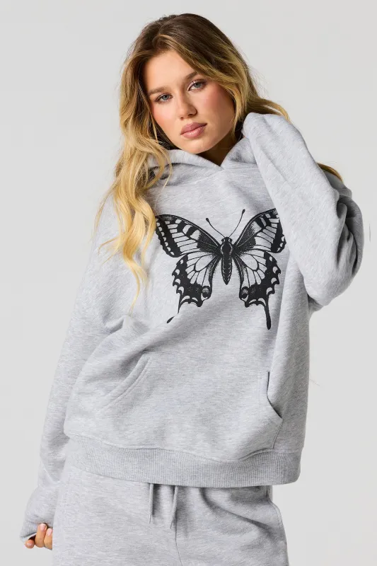 Butterfly Graphic Boxy Fleece Hoodie sold by Urban Planet
