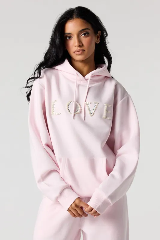 Rhinestone Faux Pearl Fleece Hoodie sold by Urban Planet