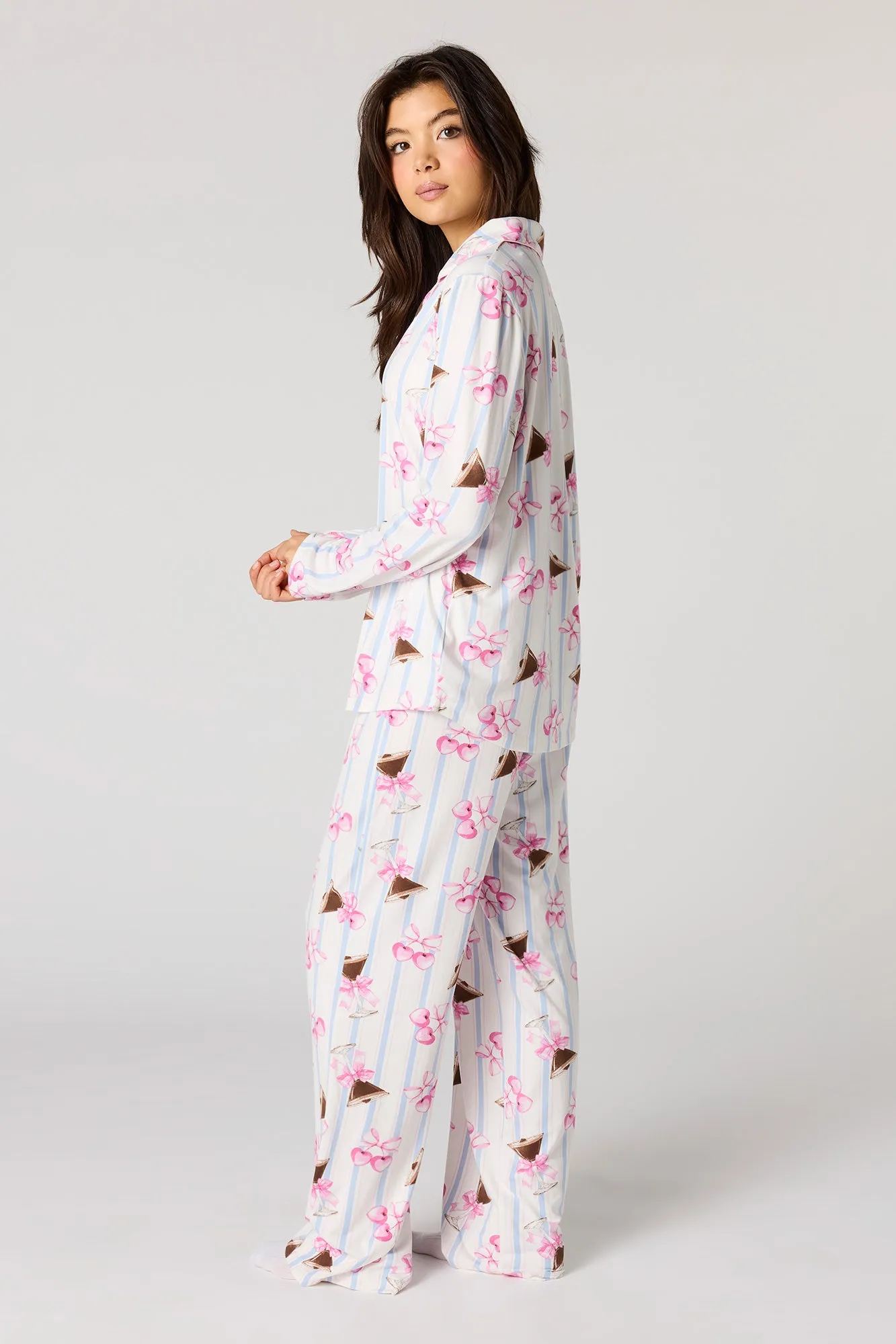 Button-Up Collared Long Sleeve Top & Pant Pajama Set sold by Urban Planet product image thumbnail 4