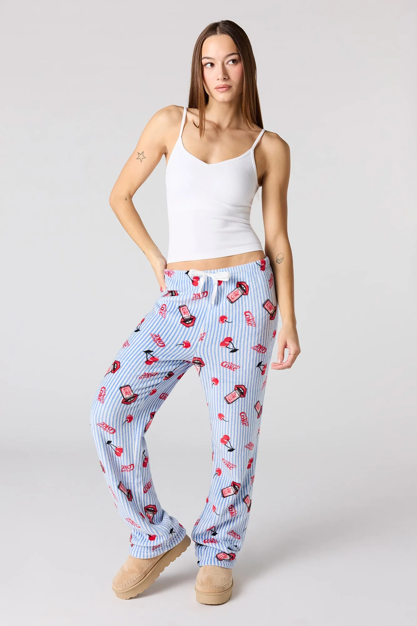 Cherry Coke Print Plush Pajama Pant sold by Urban Planet