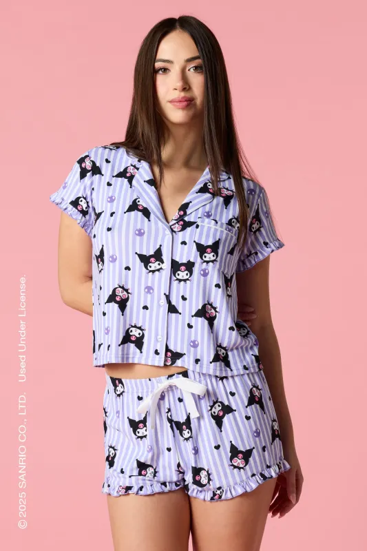 Kuromi™ Ruffle Button-Up Top & Short Pajama Set sold by Urban Planet