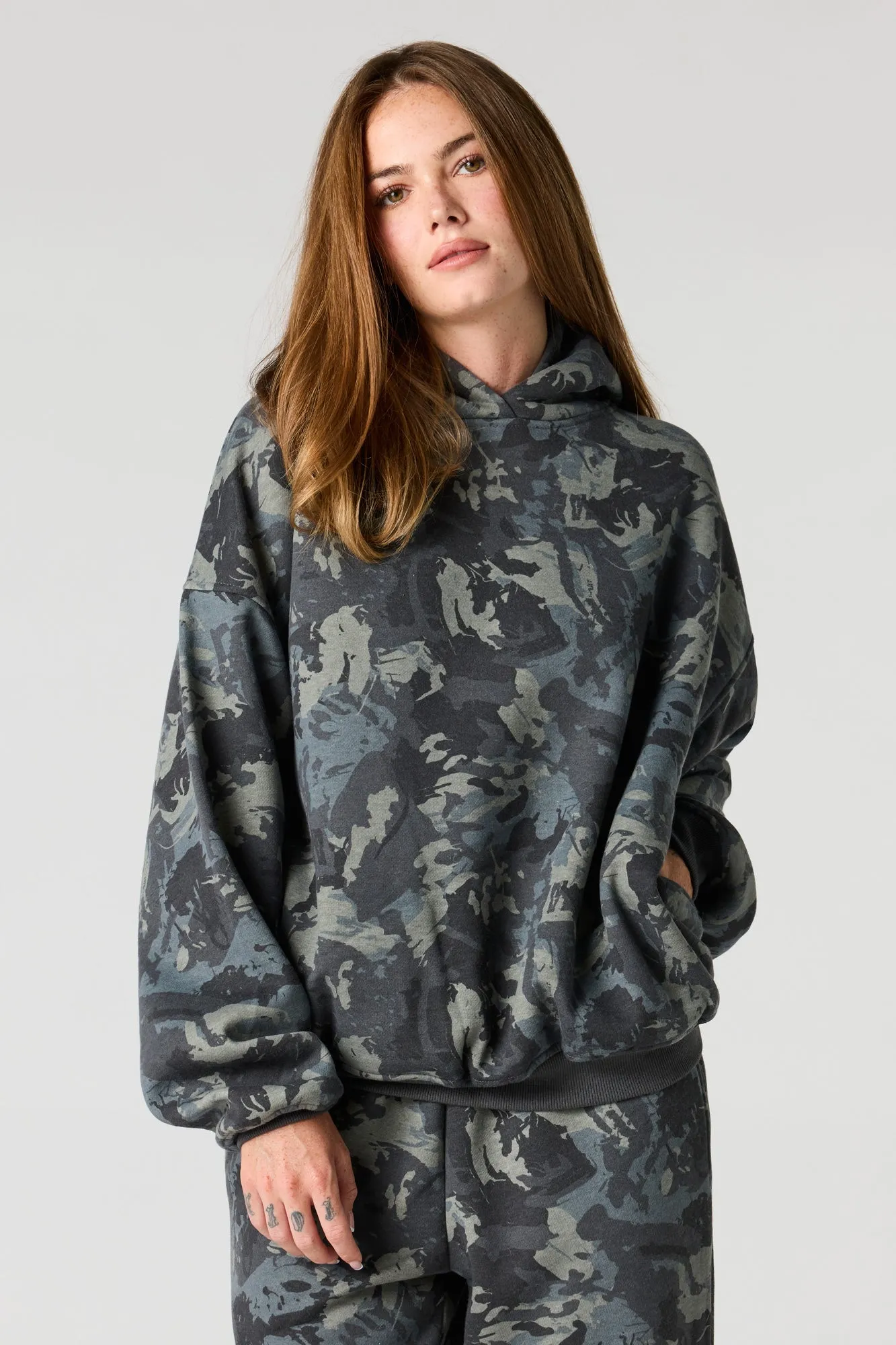 Camo Fleece Boxy Fleece Hoodie sold by Urban Planet product image thumbnail 4