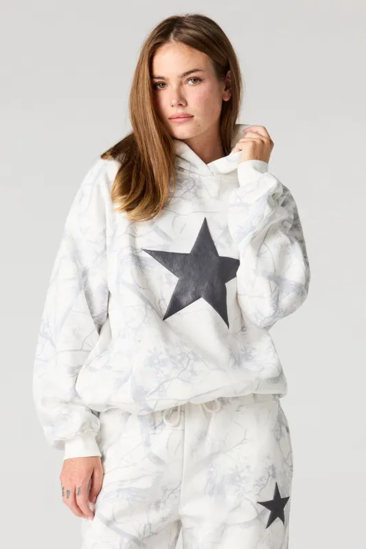 Camo Fleece Boxy Fleece Hoodie sold by Urban Planet