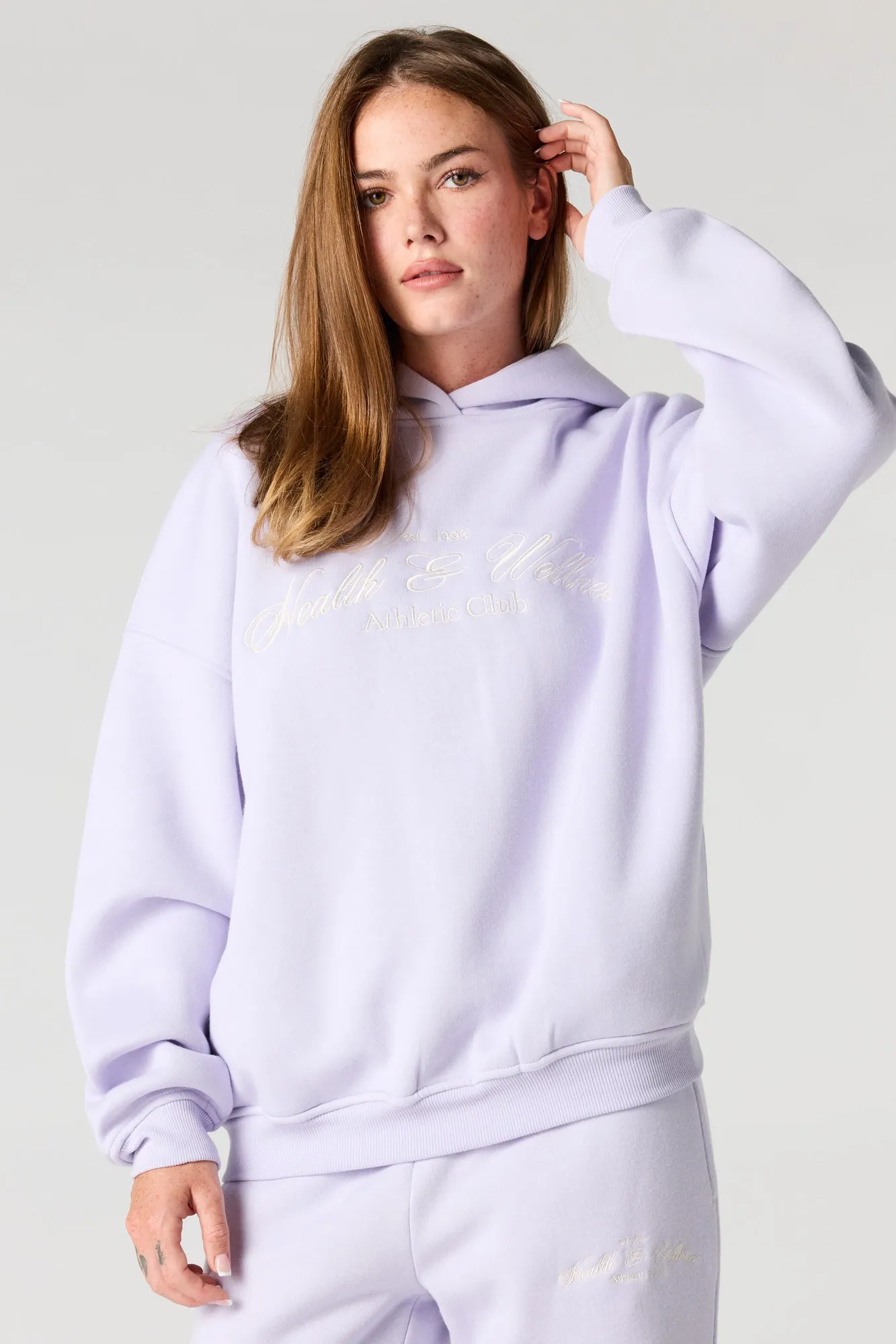 Health & Wellness Embroidered Boxy Fleece Hoodie sold by Urban Planet