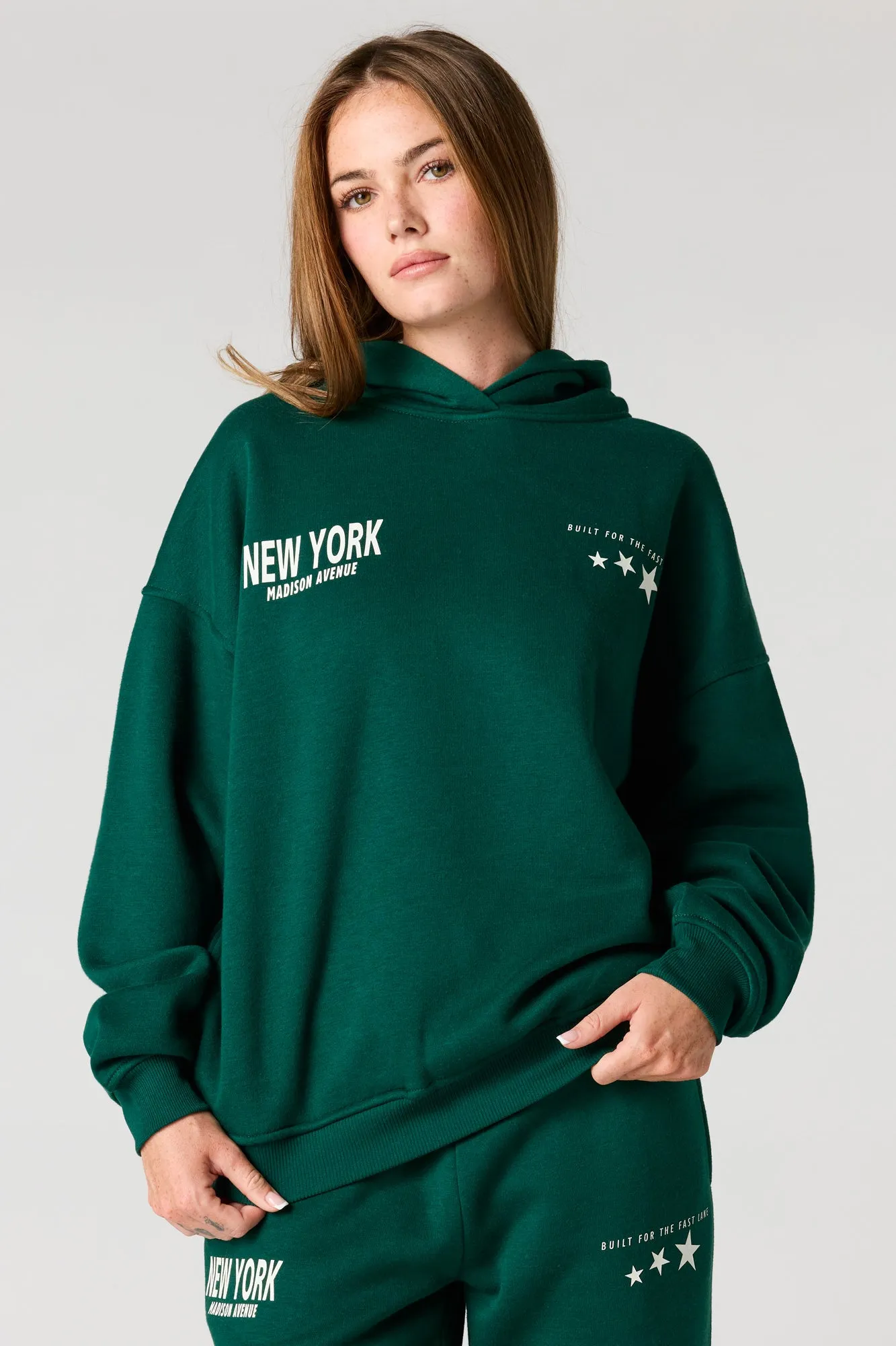 NY HD Print Boxy Fleece Hoodie sold by Urban Planet product image thumbnail 2