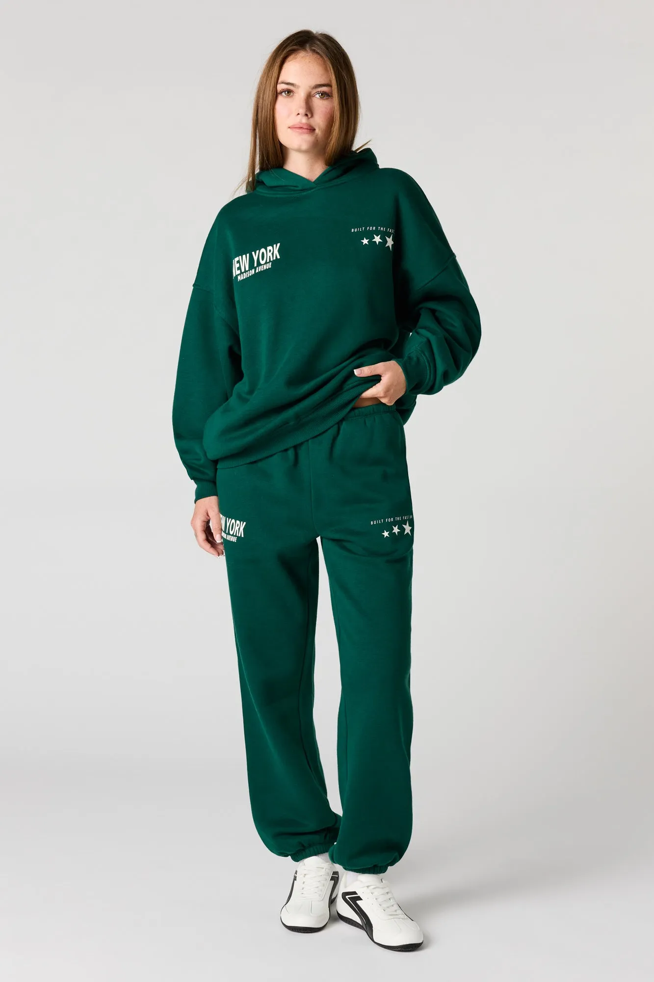 NY HD Print Boxy Fleece Hoodie sold by Urban Planet product image thumbnail 3