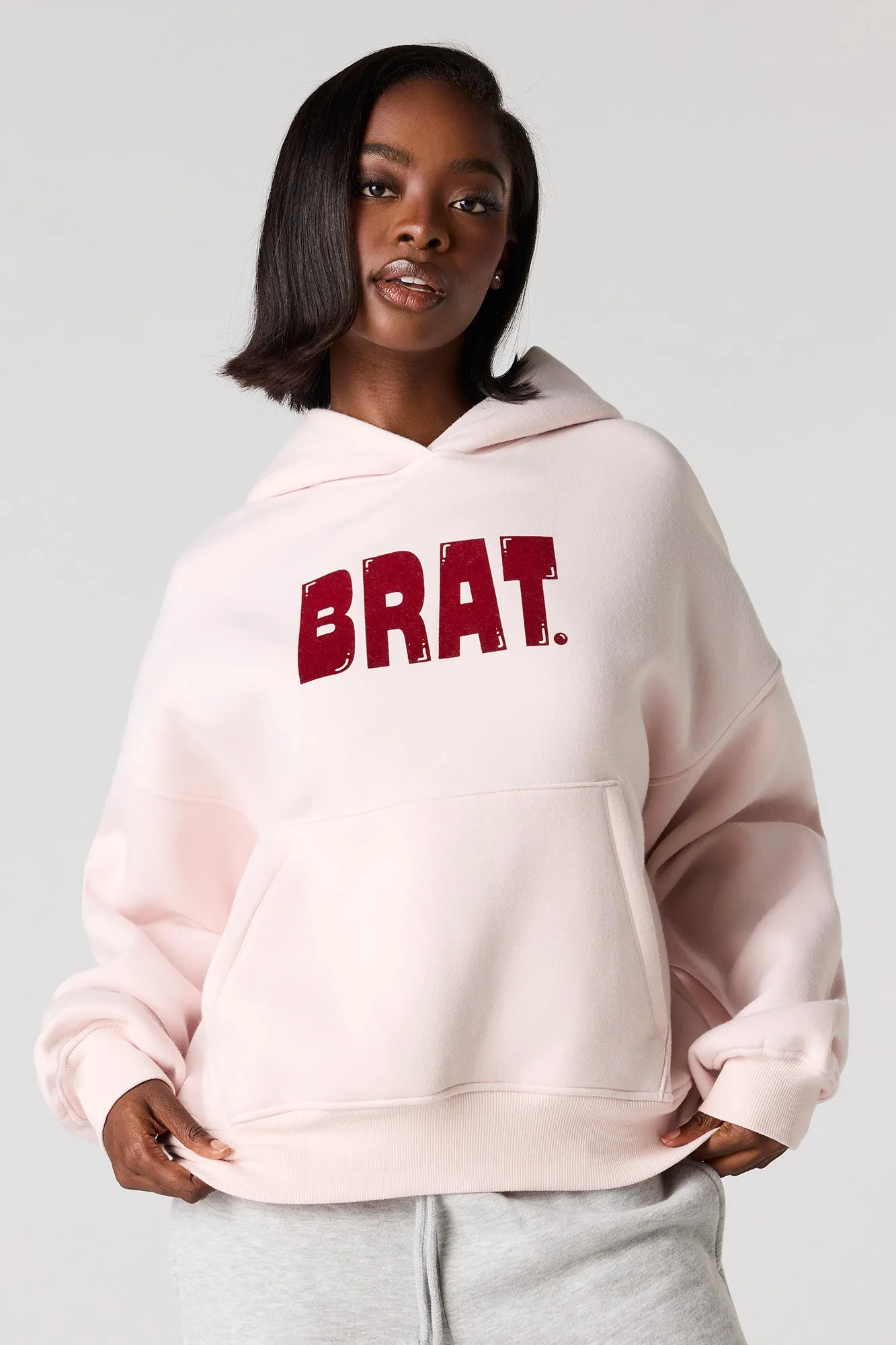 Brat Flock Print Boxy Fleece Hoodie sold by Urban Planet