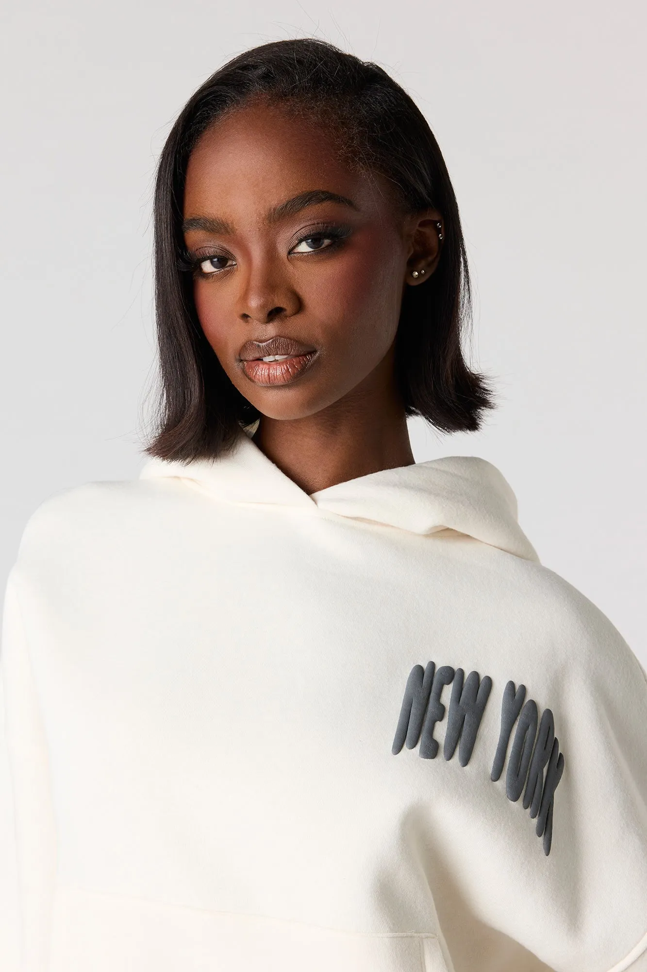 New York Puff Print Boxy Fleece Hoodie sold by Urban Planet product image thumbnail 4
