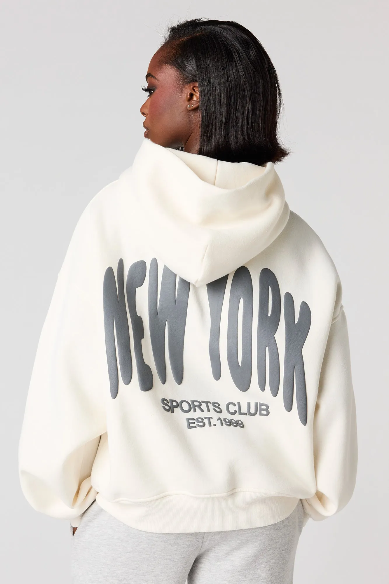 New York Puff Print Boxy Fleece Hoodie sold by Urban Planet