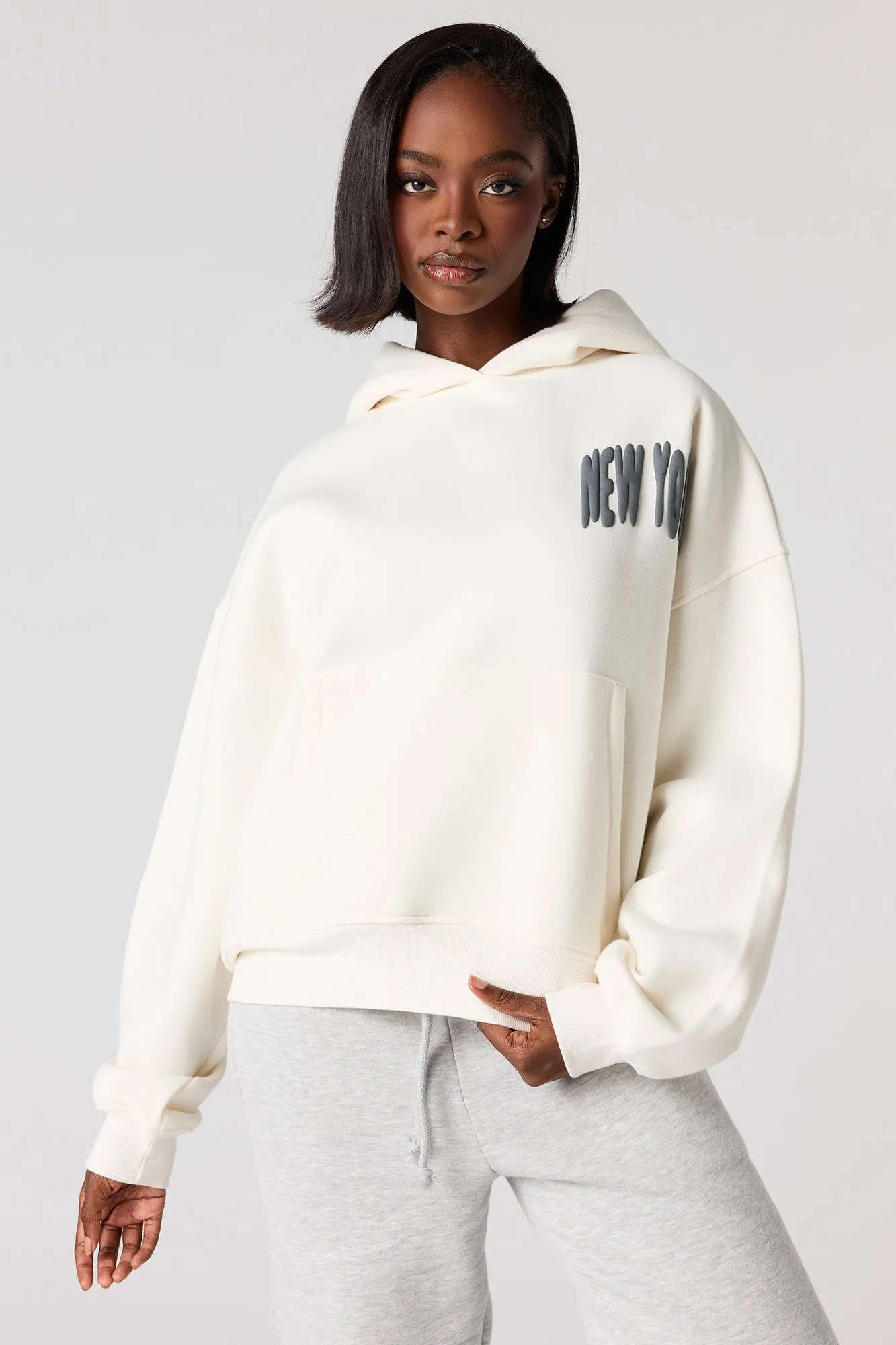 New York Puff Print Boxy Fleece Hoodie sold by Urban Planet product image thumbnail 2