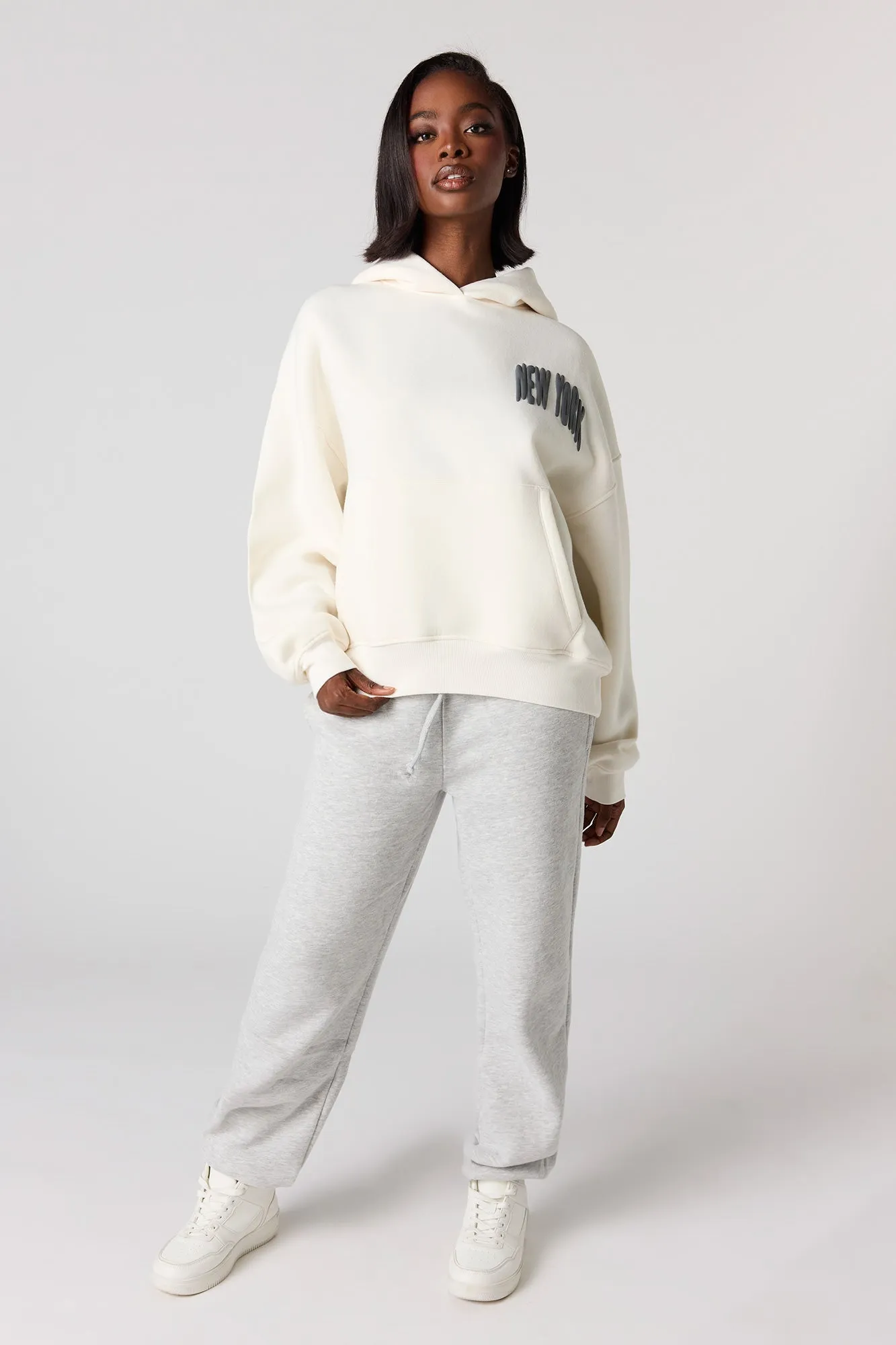 New York Puff Print Boxy Fleece Hoodie sold by Urban Planet product image thumbnail 3