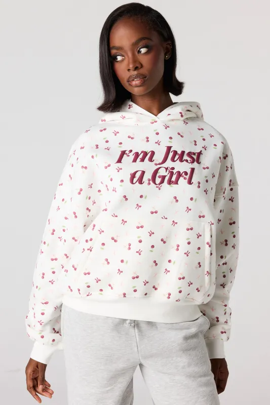 Just a Girl Puff Print Boxy Fleece Hoodie sold by Urban Planet