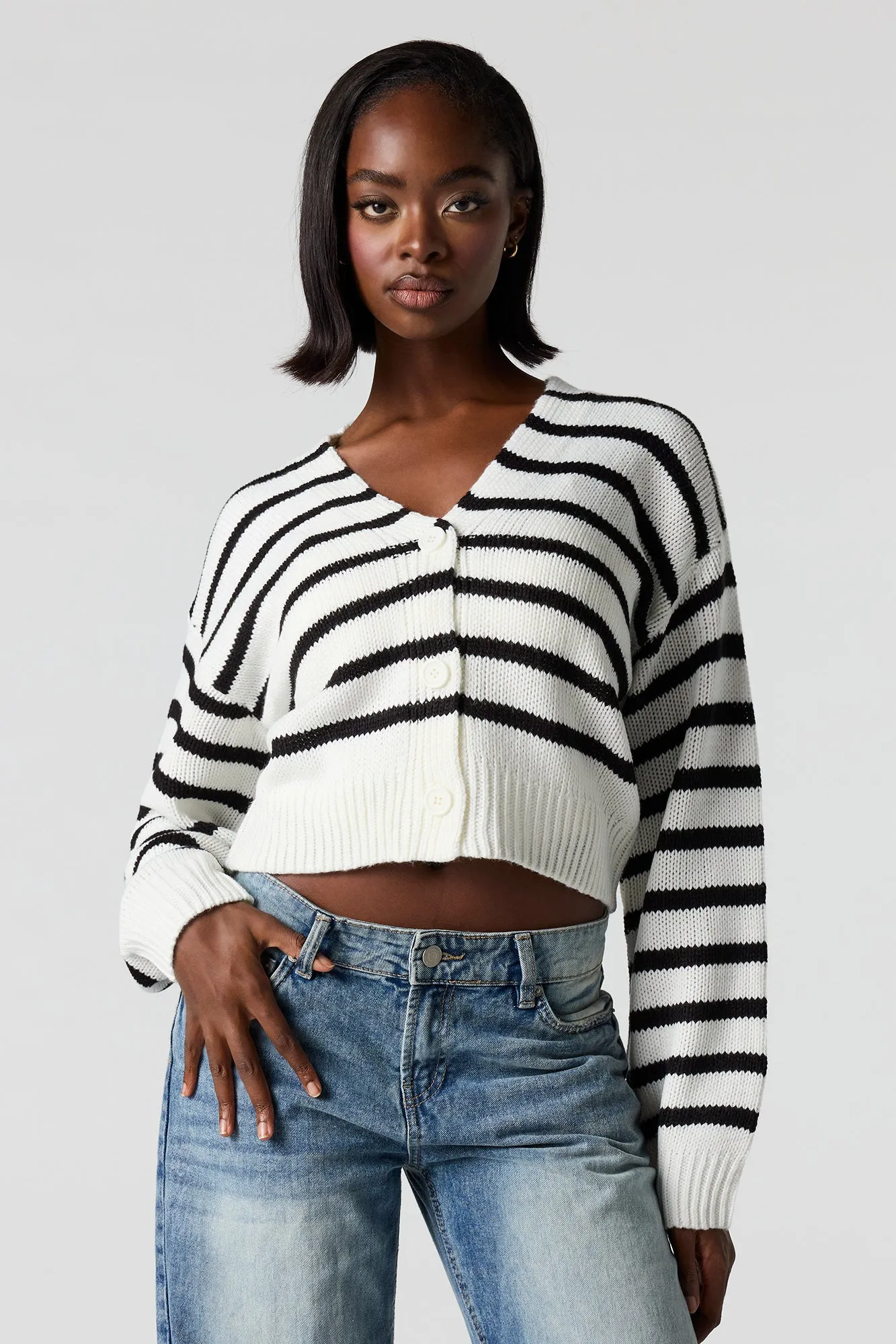 Striped Knit Button-Up Cardigan sold by Urban Planet product image thumbnail 4