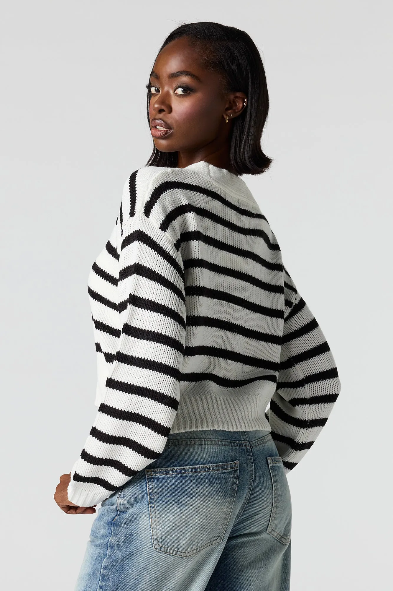 Striped Knit Button-Up Cardigan sold by Urban Planet product image thumbnail 5