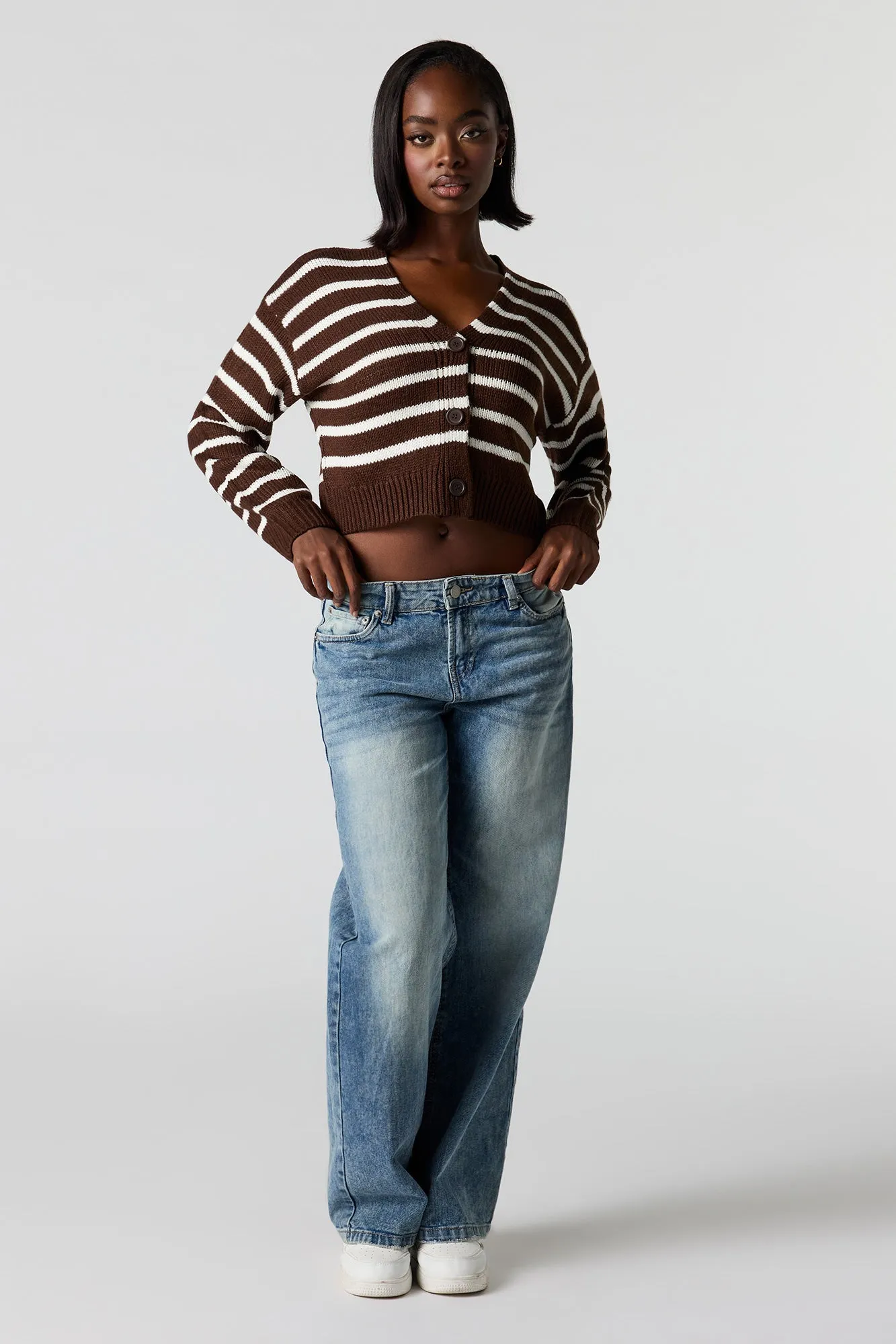 Striped Knit Button-Up Cardigan sold by Urban Planet product image thumbnail 3