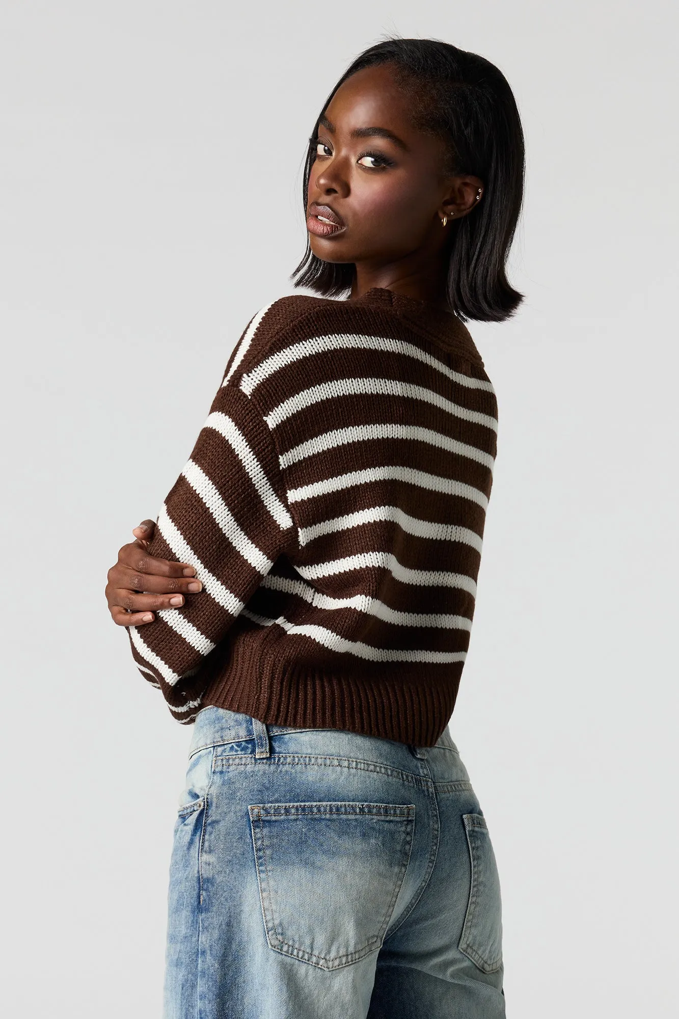 Striped Knit Button-Up Cardigan sold by Urban Planet product image thumbnail 2