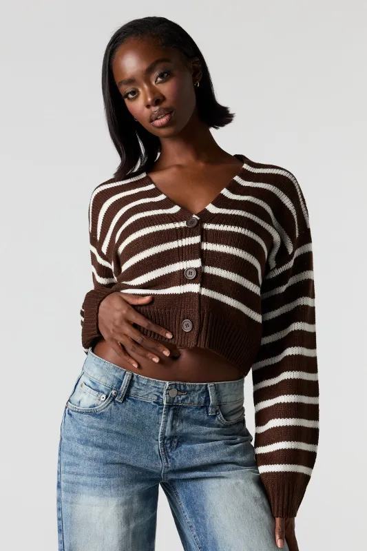 Striped Knit Button-Up Cardigan sold by Urban Planet