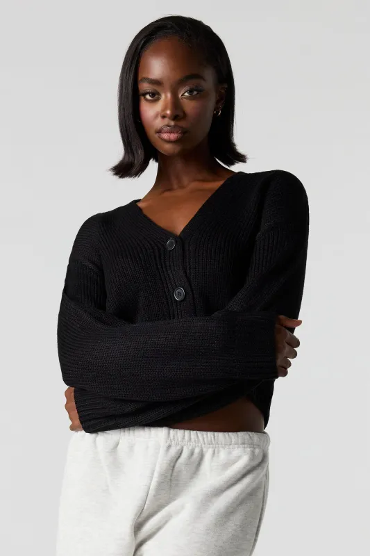 Knit Button-Up Cardigan sold by Urban Planet