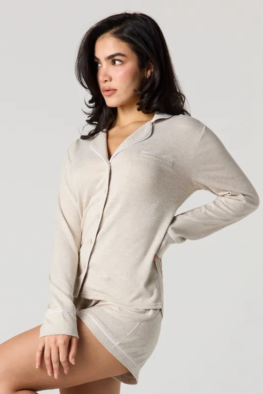 Collared Long Sleeve Top & Short Pajama Set sold by Urban Planet