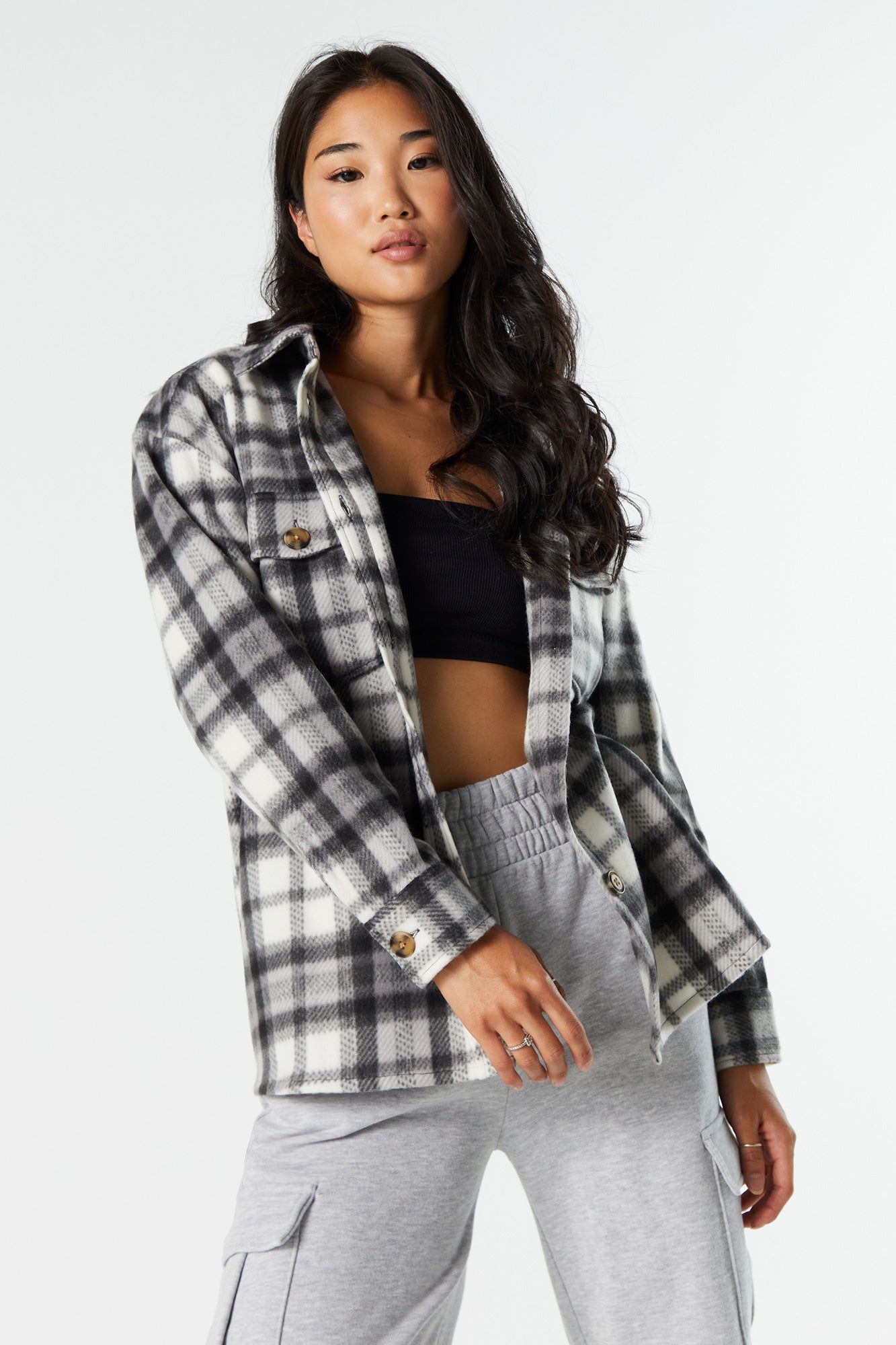 Haut boutonné en molleton à carreaux sold by Urban Planet product image thumbnail 4