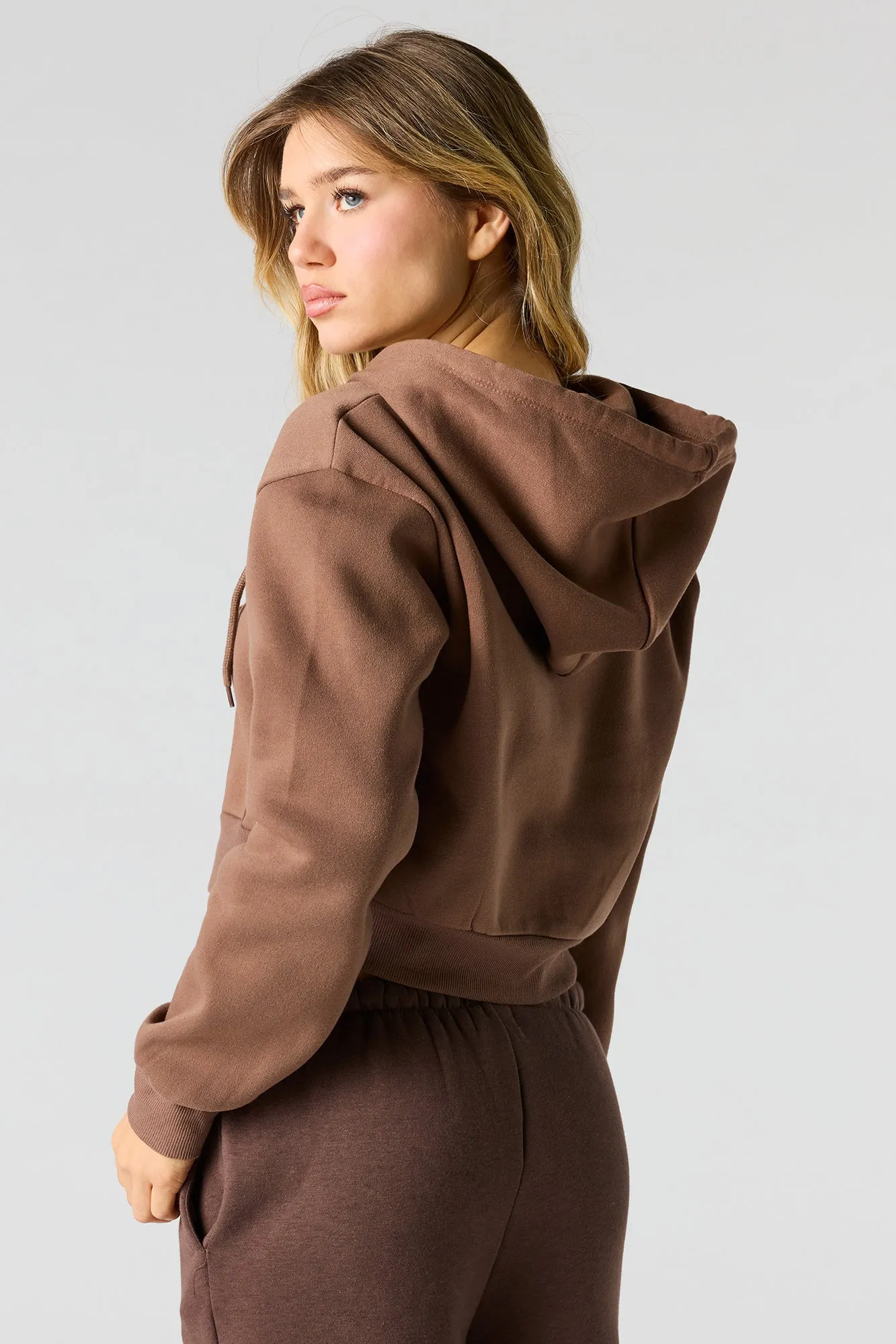 Cropped Zip-Up Fleece Hoodie sold by Urban Planet product image thumbnail 2