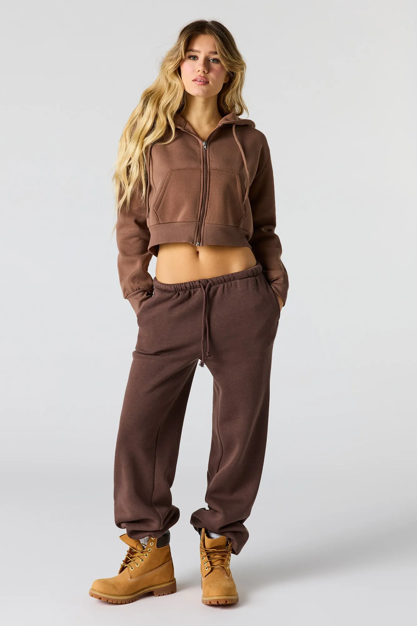 Cropped Zip-Up Fleece Hoodie sold by Urban Planet product image thumbnail 3