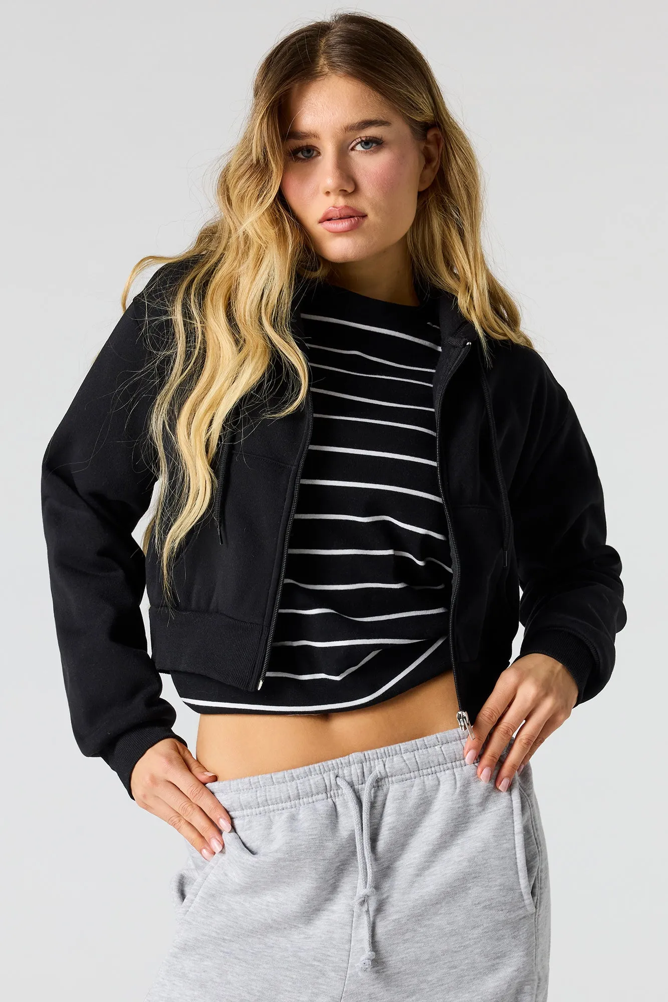 Cropped Zip-Up Fleece Hoodie sold by Urban Planet product image thumbnail 5