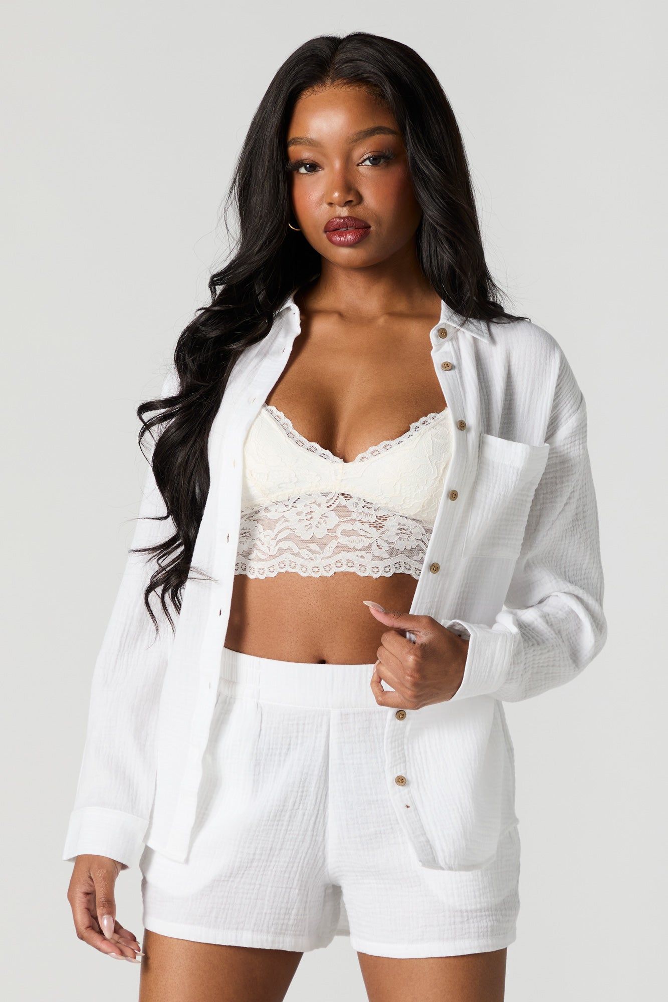 Textured Button-Up Long Sleeve Top sold by Urban Planet product image thumbnail 4