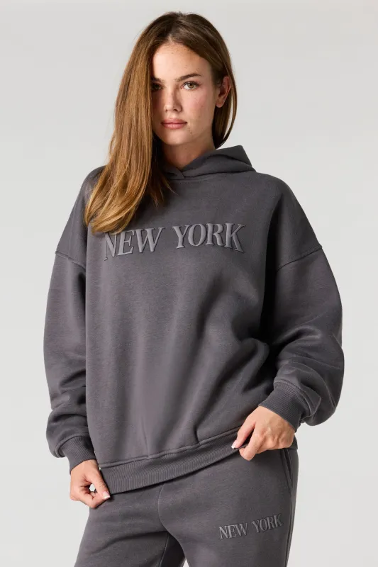 NY Puff Print Boxy Fleece Hoodie sold by Urban Planet