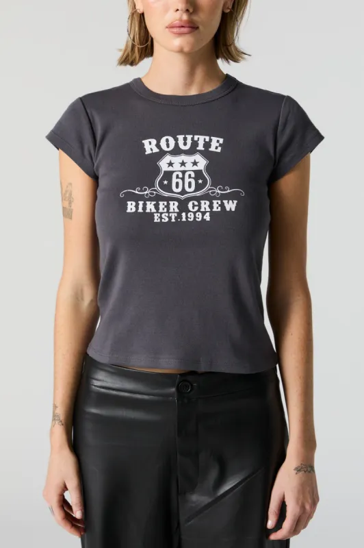 Route 66 Biker Crew Graphic Fitted T-Shirt sold by Urban Planet
