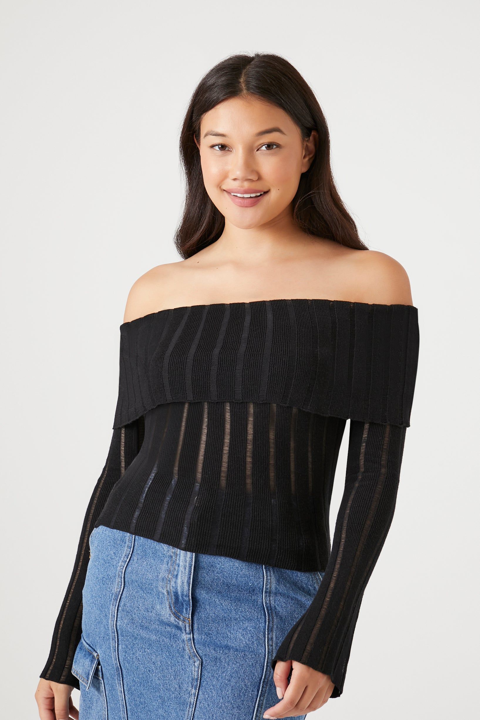 Ribbed Knit Off Shoulder Sweater sold by Urban Planet