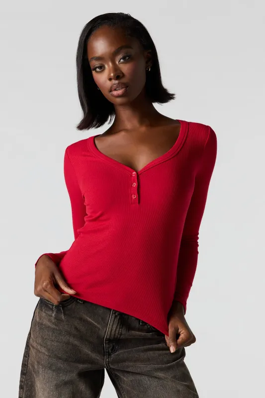 Ribbed Henley Long Sleeve Classic Top sold by Urban Planet