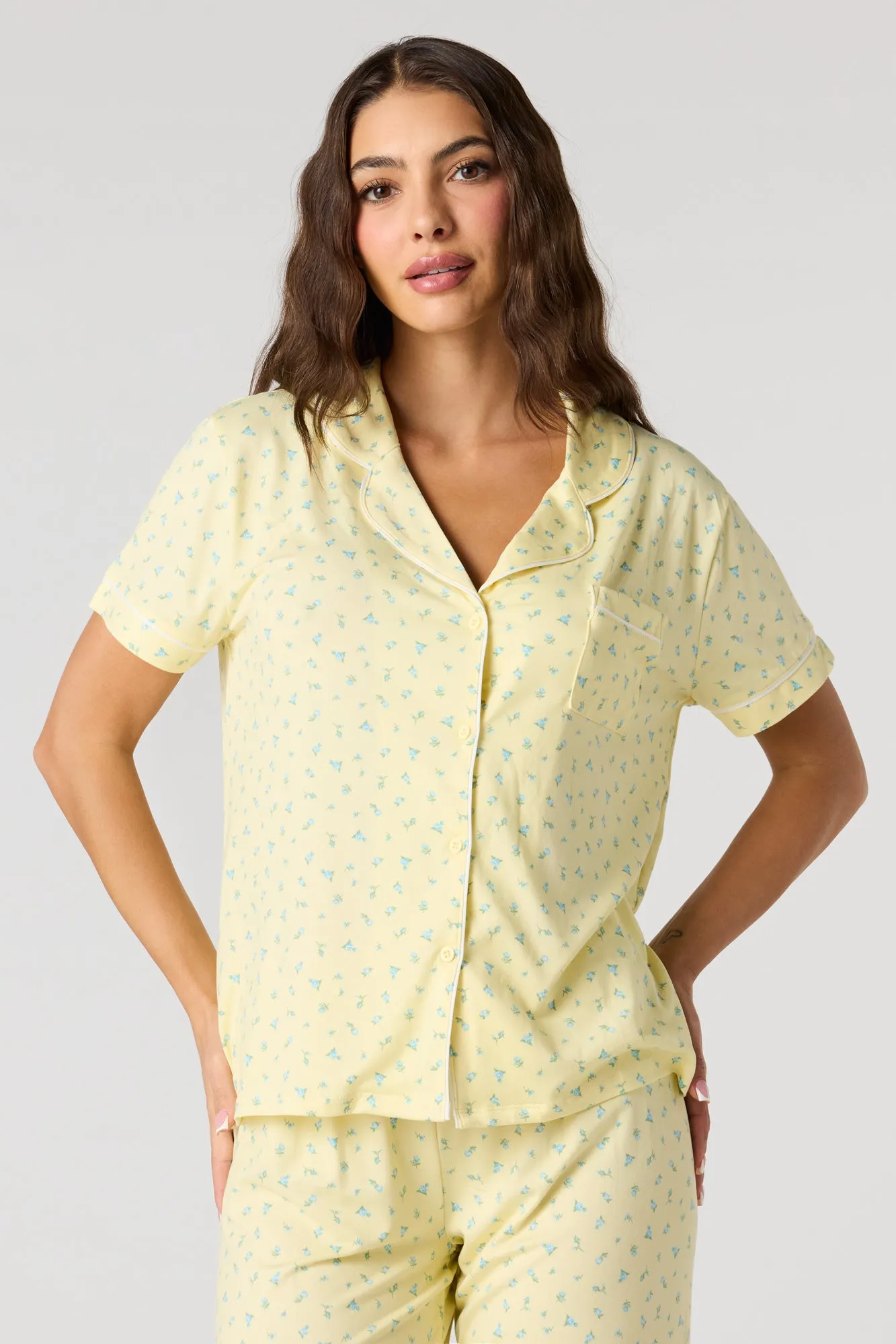 Printed Button-Up Top & Printed Pant Pajama Set sold by Urban Planet product image thumbnail 2