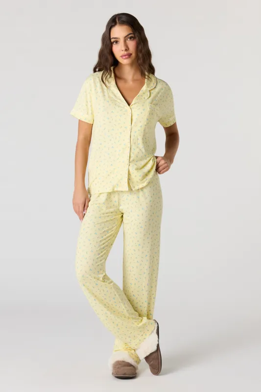 Printed Button-Up Top & Printed Pant Pajama Set sold by Urban Planet